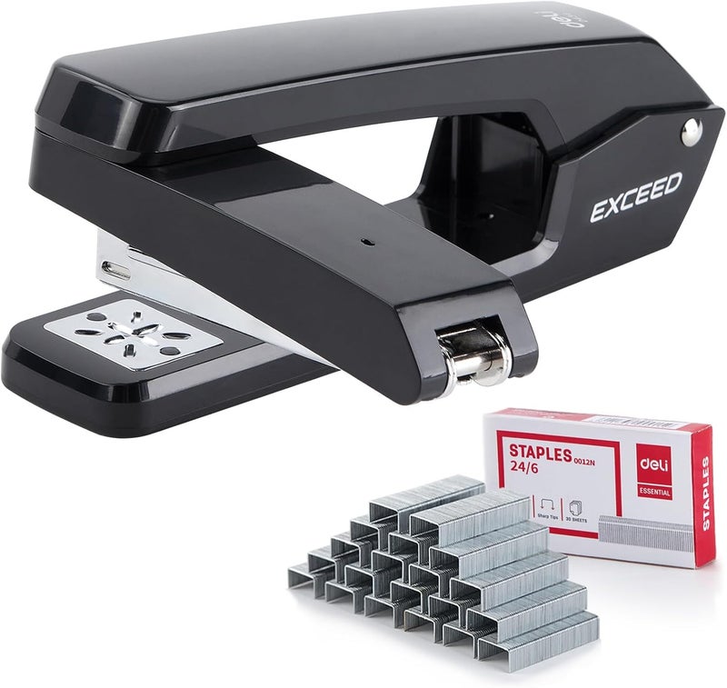 EZWORK Deli/ Swing-Arm Swivel Stapler, 25 Sheets Capacity, 360 Degree Rotate Desk Staplers with 1000 Staples for Booklet or Book Binding, Black - Image 1